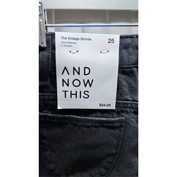 AND NOW THIS BLACK DISTRESSED JEAN SHORTS WOMENS SZ 25 NEW P1-48 - Picture 5 of 12